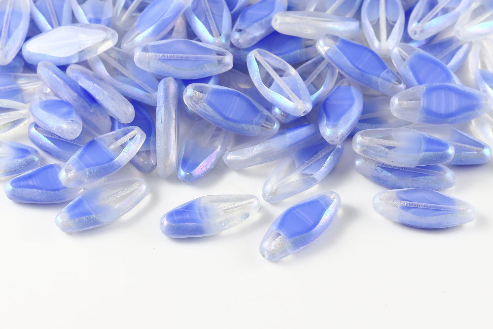 Horse Eye 20×8mm Crystal&Silk Lt.Sapphire AB Full 1-Hole Czech Beads