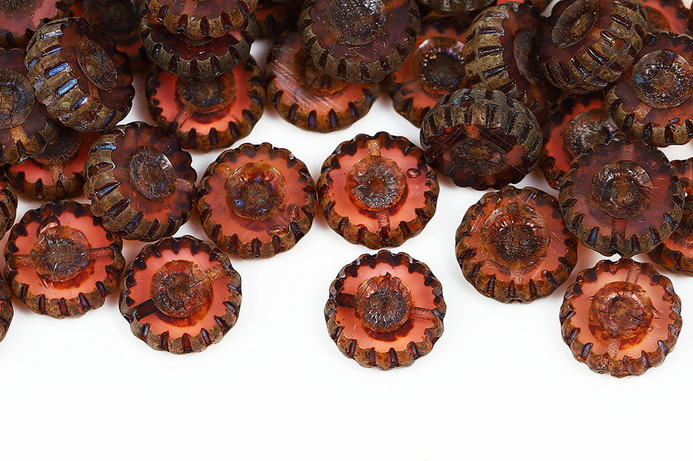 Gears 12mm Opal Peach Travertin 1-Hole Czech Beads