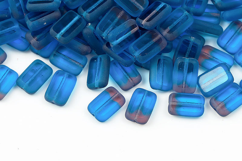 Rectangle 12×8mm 1-Hole Aqua Amethyst Mixed Matt Czech Beads