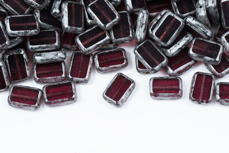 Rectangle 12×8mm Dark Amethyst Silver Finish 1-Hole Czech Beads