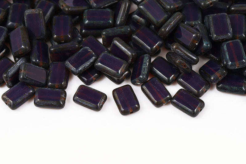 Rectangle 12×8mm Opal Amethyst Travertin 1-Hole Czech Beads