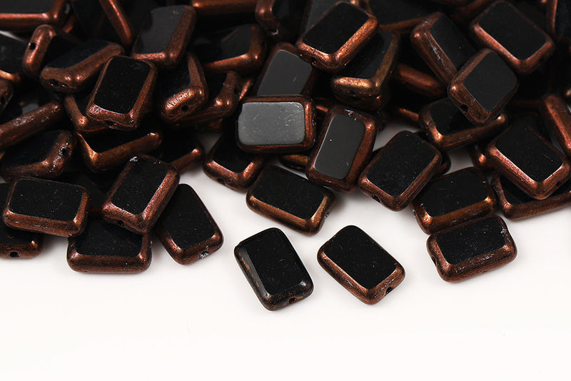 Rectangle 12×8mm Jet Violet Luster 1-Hole Czech Glass Beads