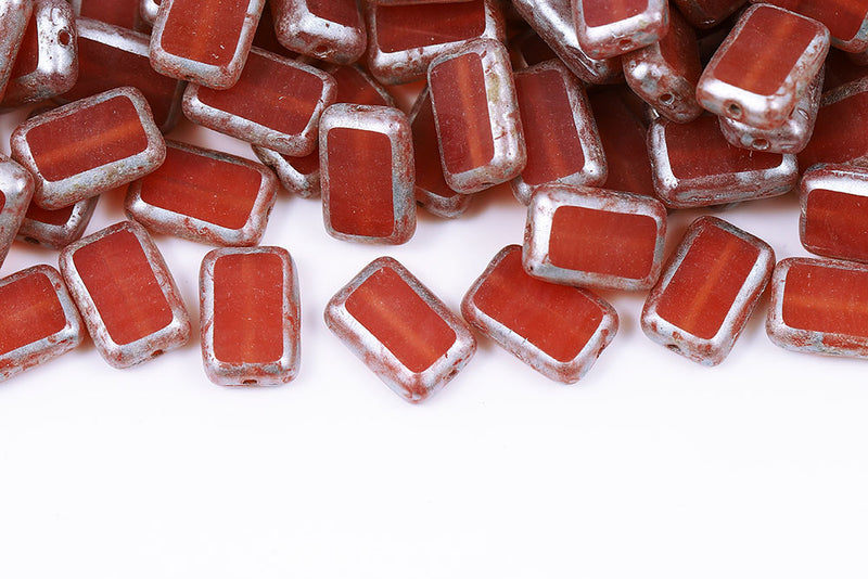 Rectangle 12×8mm Opal Peach Silver Finish 1-Hole Czech Beads