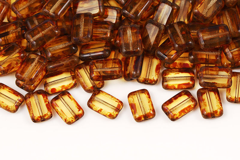 Rectangle 12×8mm Smoked Topaz Travertin 1-Hole Czech Glass Beads