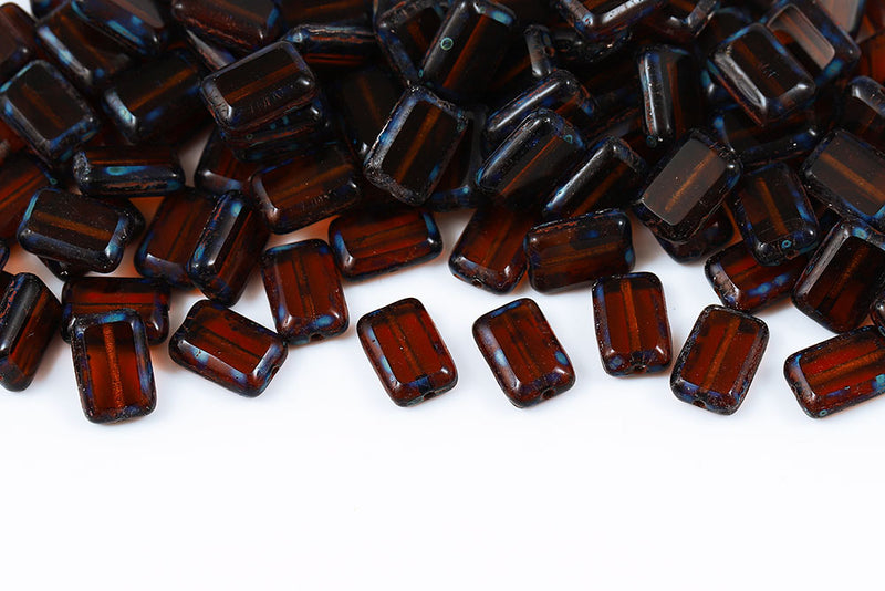 Rectangle 12×8mm Smoked Topaz Travertin 1-Hole Czech Beads