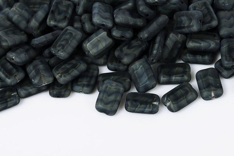 Rectangle 12×8mm Black Gray Mixed Matt 1-Hole Czech Beads