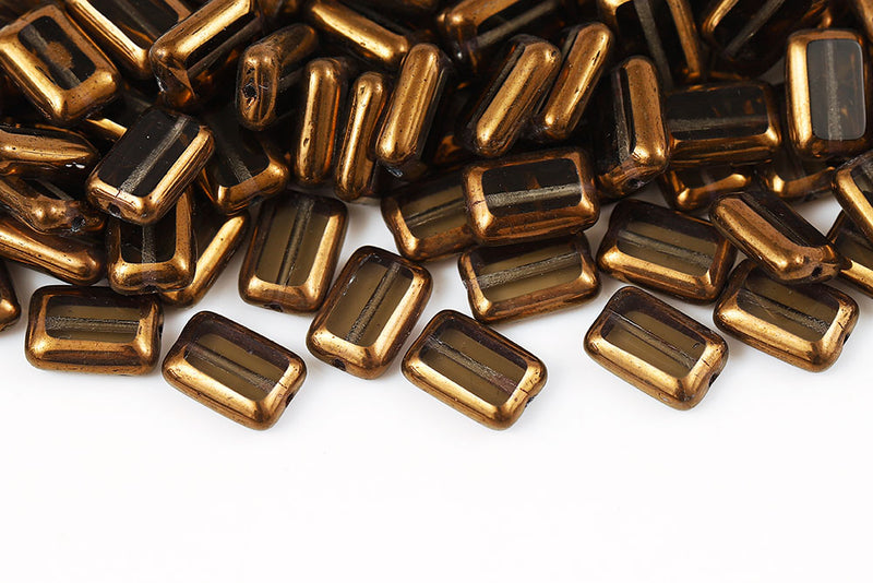 Rectangle 12×8mm Black Diamond Violet Luster 1-Hole Czech Beads