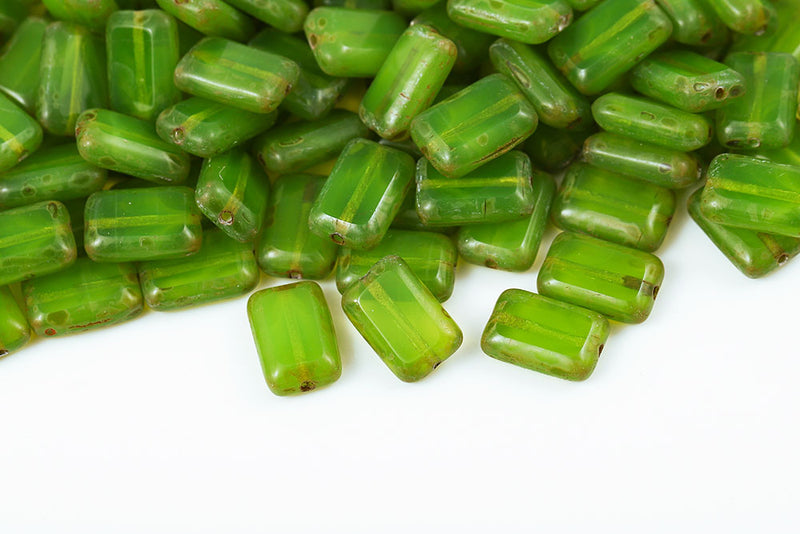 Rectangle 12×8mm Opal Green Travertin 1-Hole Czech Beads