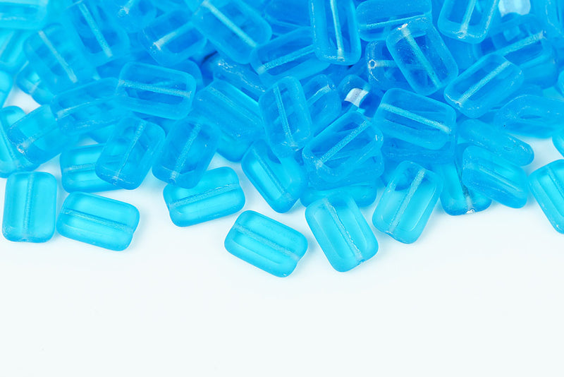 Rectangle 12×8mm Aqua Matt 1-Hole Czech Beads