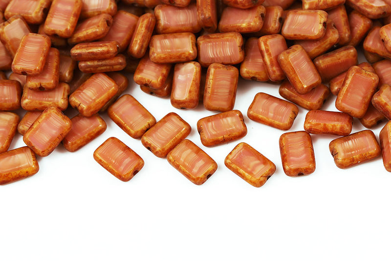 Rectangle 12×8mm Silk Peach Travertin 1-Hole Czech Beads