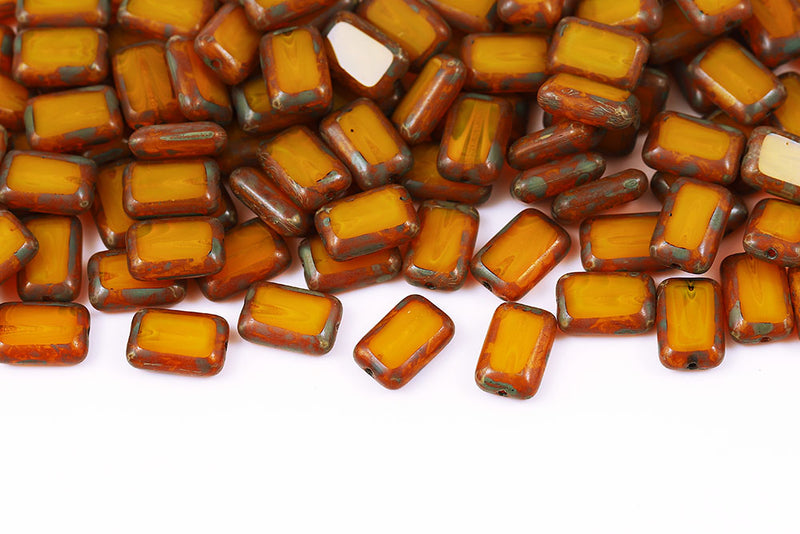 Rectangle 12×8mm Opal Orange Travertin 1-Hole Czech Beads