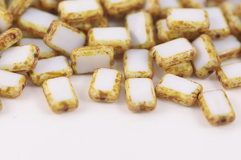 Rectangle 12×8mm Chalk Travertin 1-Hole Czech Glass Beads