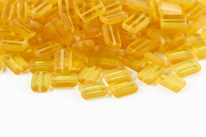 Rectangle 12×8mm 1-Hole Lt.Amber Matt Czech Glass Beads