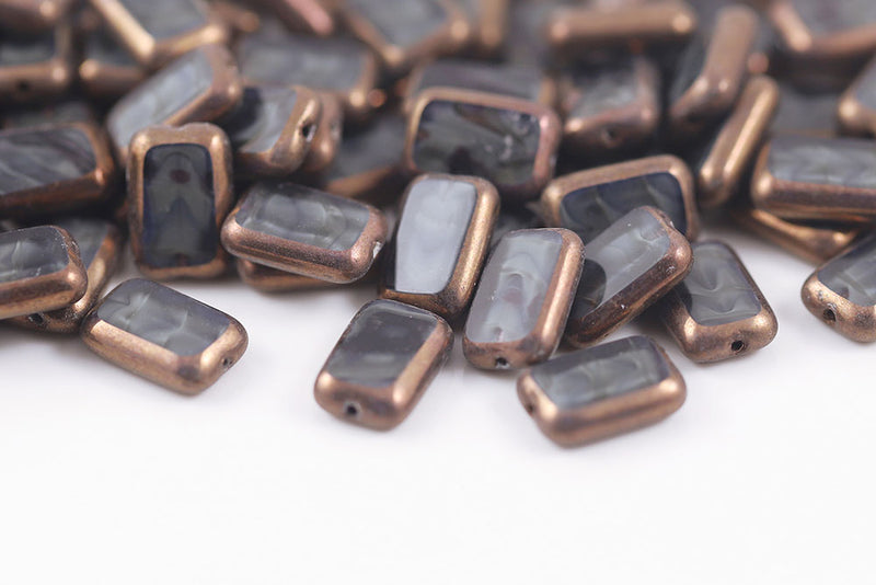 Rectangle 12×8mm Gray Ripples Violet Luster 1-Hole Czech Beads