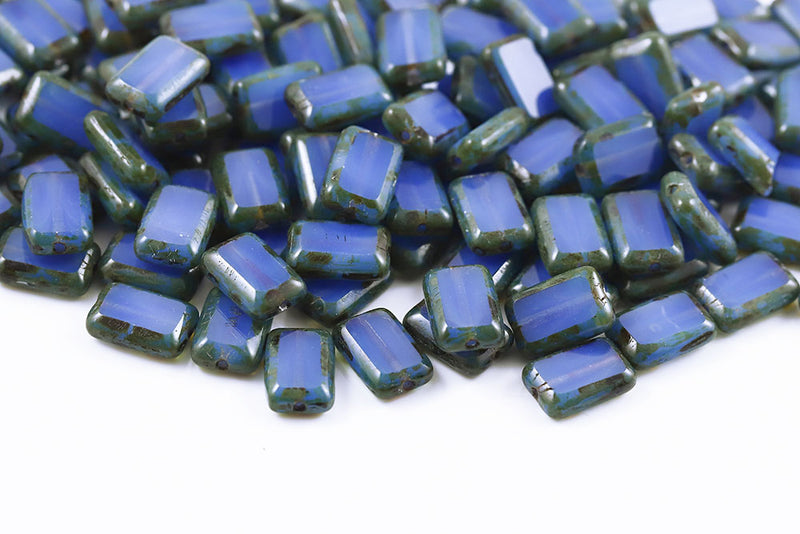 Rectangle 12×8mm Opal Blue Travertin 1-Hole Czech Glass Beads