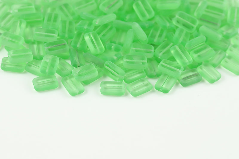 Rectangle 12×8mm 1-Hole Peridot Matt Czech Beads