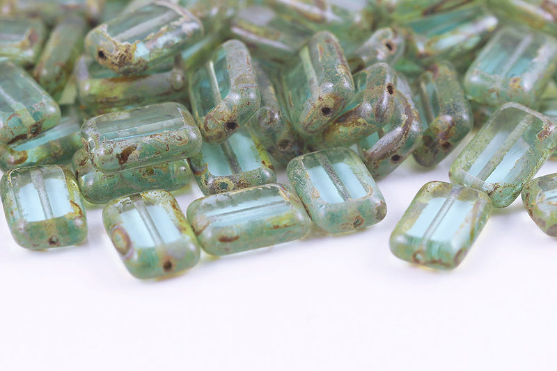 Rectangle 12×8mm Lt.Aqua Travertin 1-Hole Czech Beads
