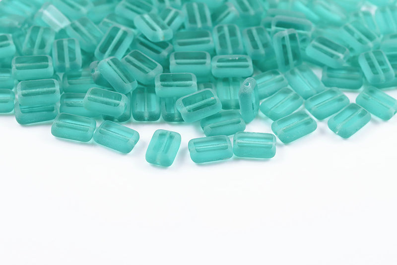 Rectangle 12×8mm Blue Zircon Matt 1-Hole Czech Beads