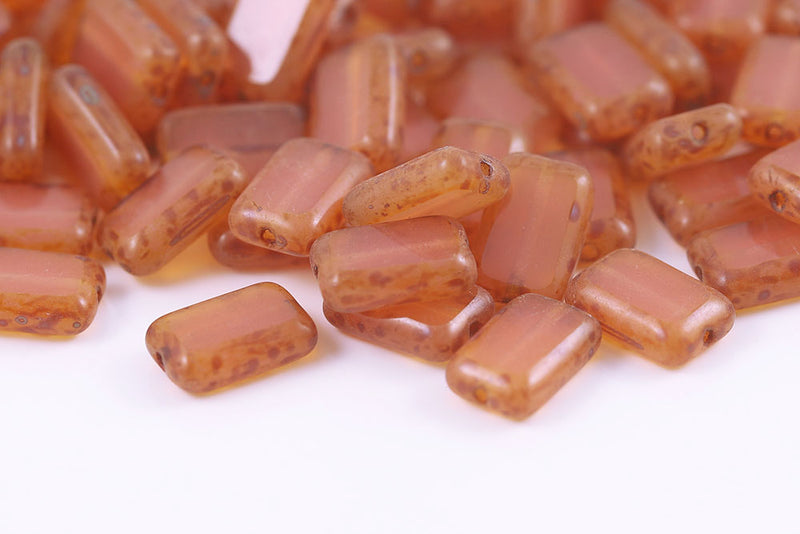 Rectangle 12×8mm Opal Peach Travertin 1-Hole Czech Beads