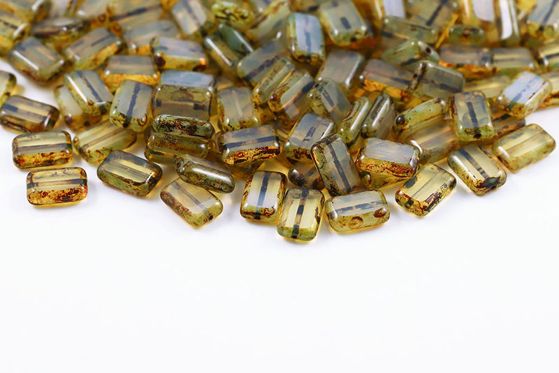 Rectangle 12×8mm Opal Jonquil Travertin 1-Hole Czech Beads