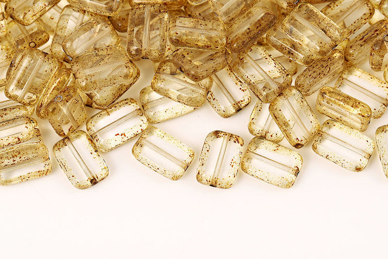 Rectangle 12×8mm Crystal Travertin 1-Hole Czech Glass Beads