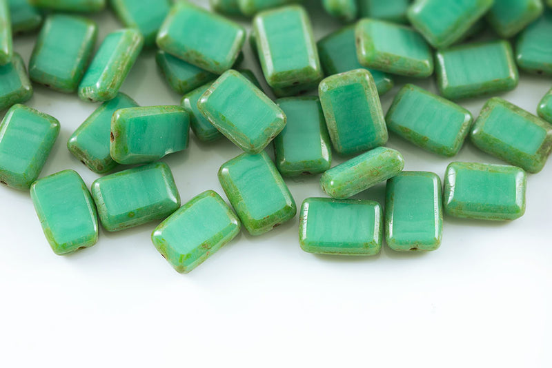 Rectangle 12×8mm Turquoise Green Travertin 1-Hole Czech Beads