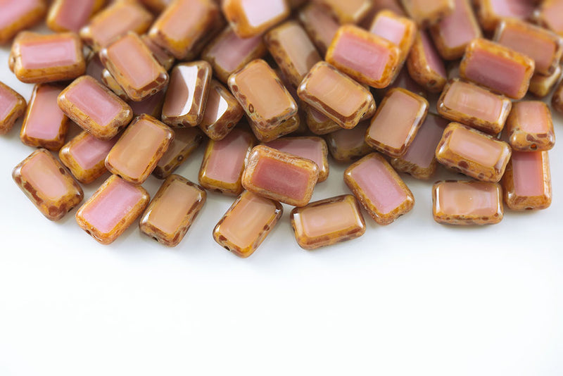 Rectangle 12×8mm Silk Peach Travertin 1-Hole Czech Beads