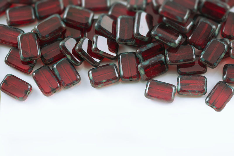 Rectangle 12×8mm Siam Travertin 1-Hole Czech Beads