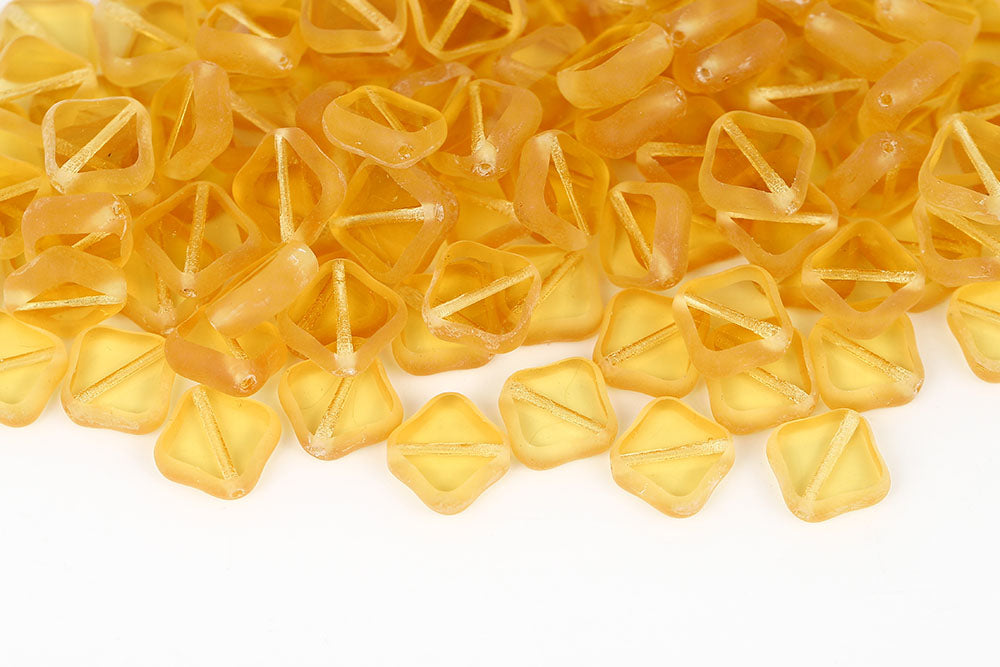 Squared 12×12mm Lt.Amber Matt 1-Hole Czech Beads