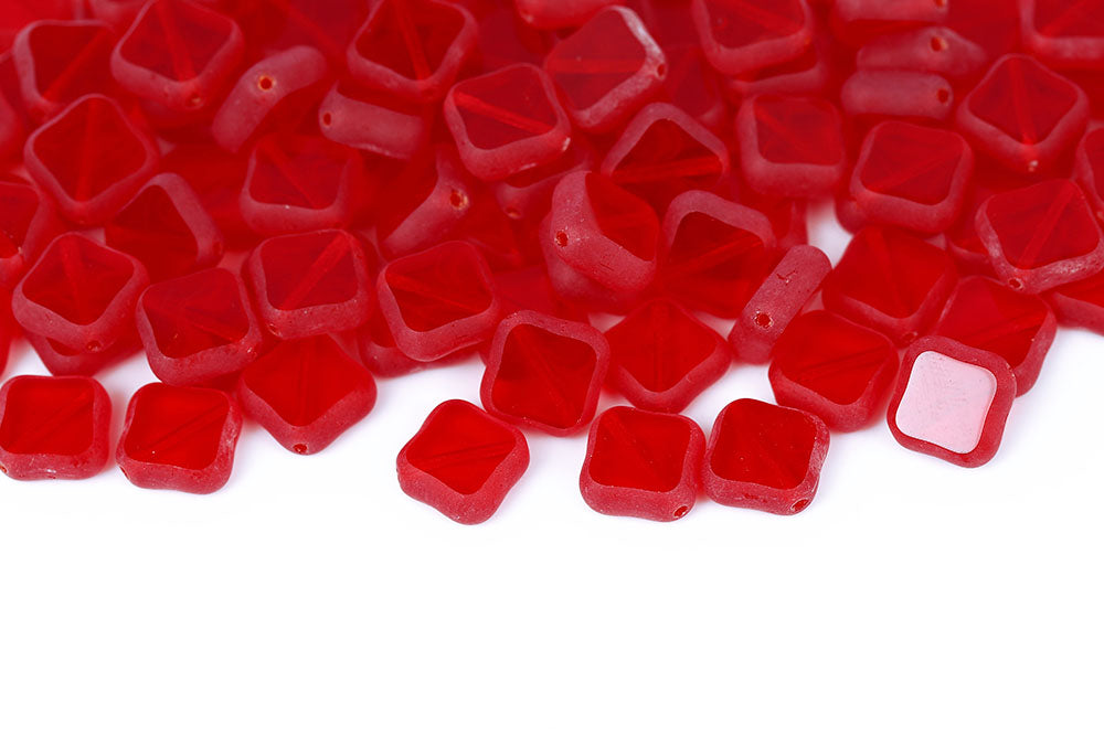 Squared 12×12mm Siam Matt 1-Hole Czech Beads