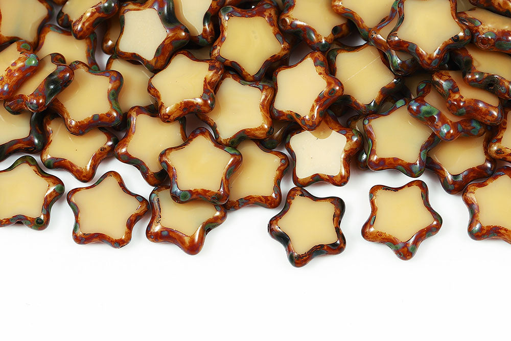 Stars 12mm Silk Ivory Travertine 1-Hole Czech Beads