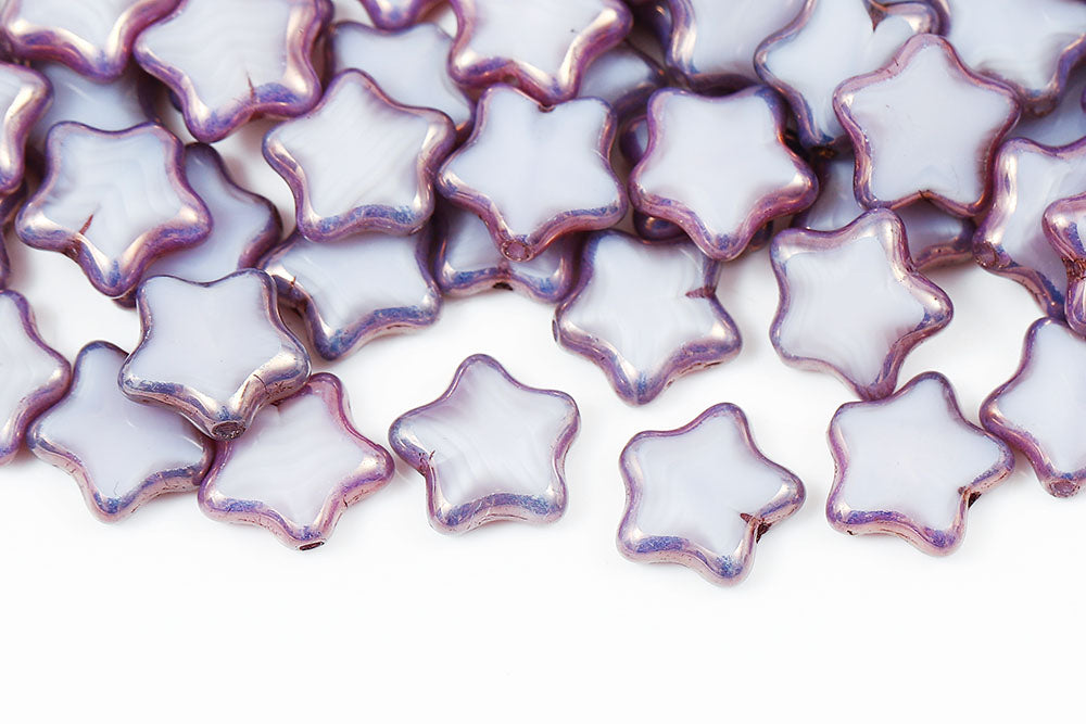 Stars 12mm Silk Purple Violet Luster 1-Hole Czech Beads