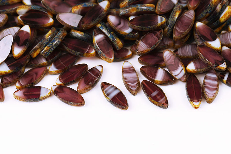 Ship 18×7mm Amethyst Chalk Mixed Travertine 1-Hole Czech Beads