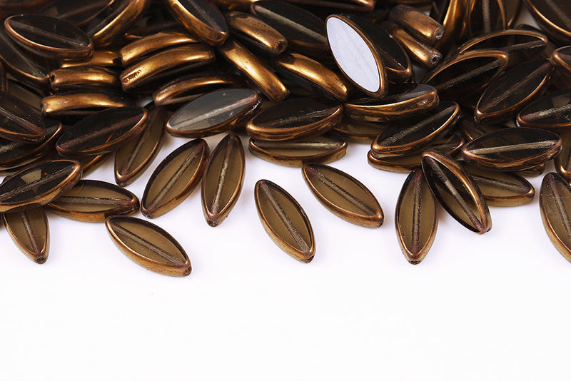 Ship 18×7mm 1-Hole Black Diamond Violet Luster Czech Beads