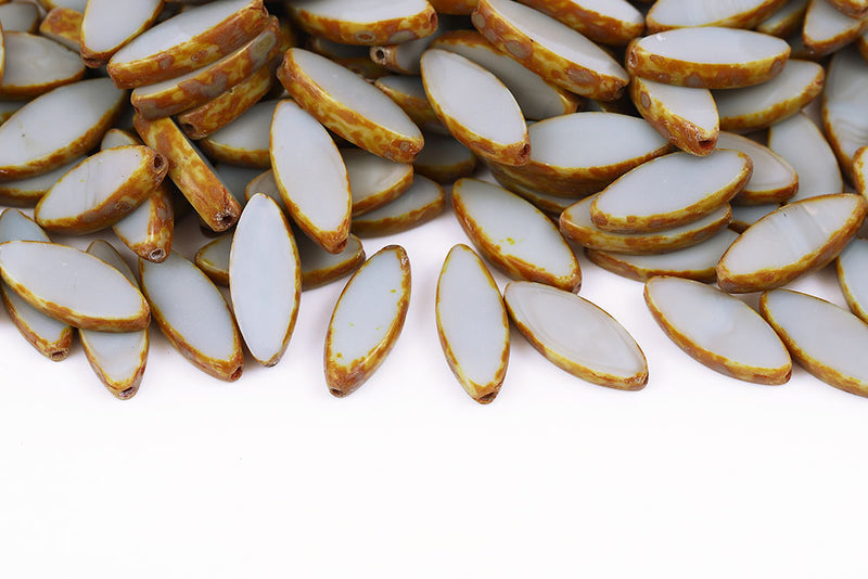 Ship 18×7mm 1-Hole Opaque Gray Travertine Czech Beads