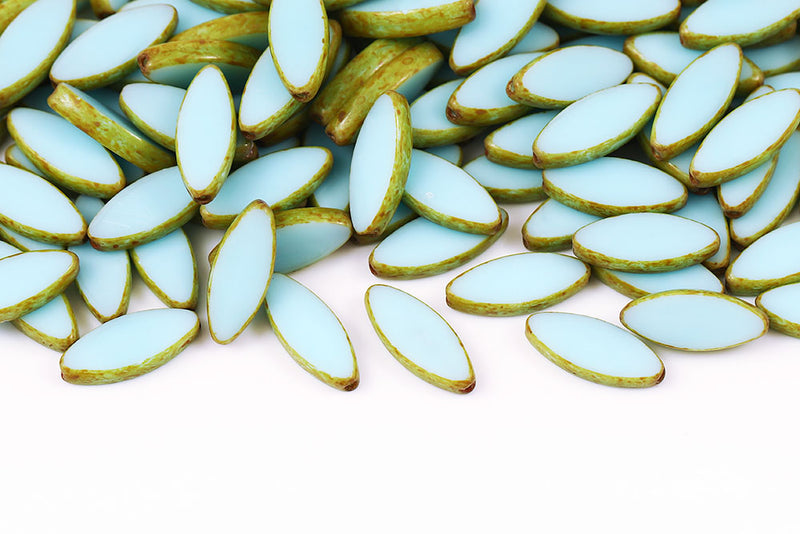 Ship 18×7mm 1-Hole Opaque Turquoise Aqua Travertine Czech Beads