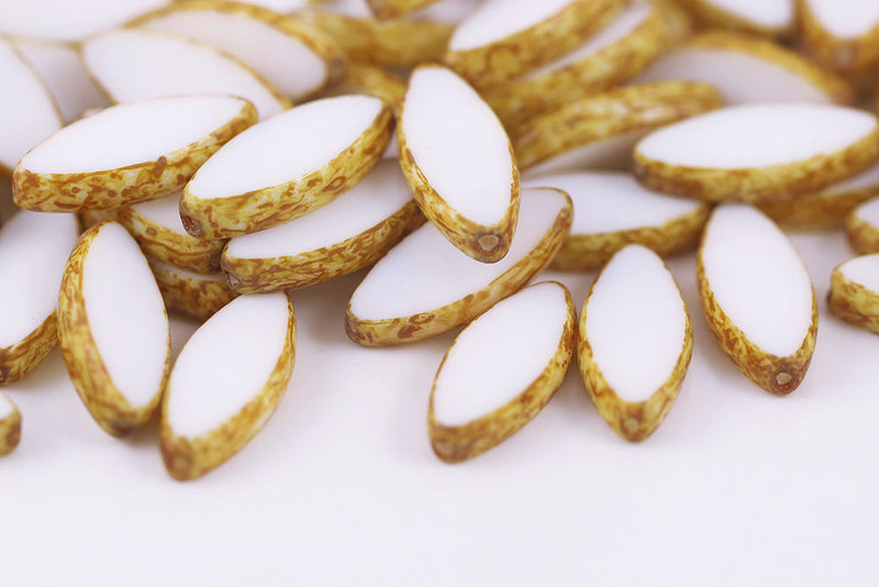 Ship 18×7mm Chalk Travertine 1-Hole Czech Beads