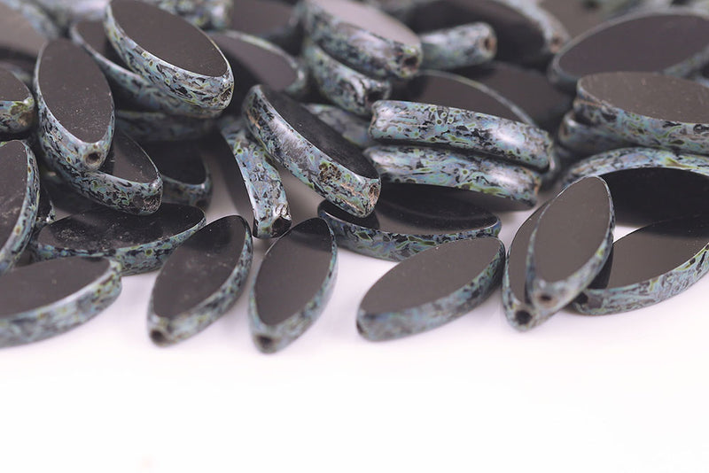 Ship 18×7mm Black Travertine 1-Hole Czech Beads