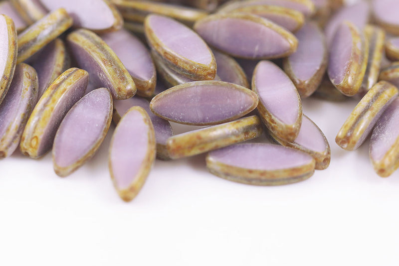 Ship 18×7mm Silk Purple Travertine 1-Hole Czech Beads