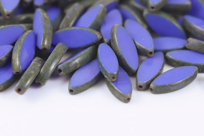 Ship 18×7mm 1-Hole Opaque Sapphire Travertine Czech Beads