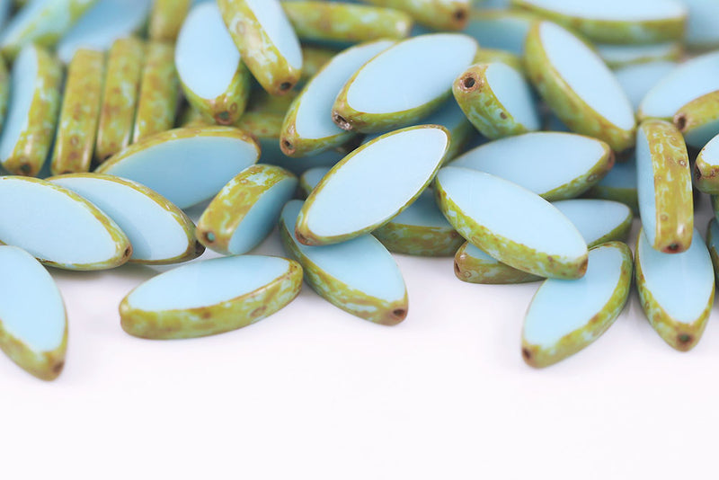 Ship 18×7mm 1-Hole Opaque Turquoise Blue Travertine Czech Beads