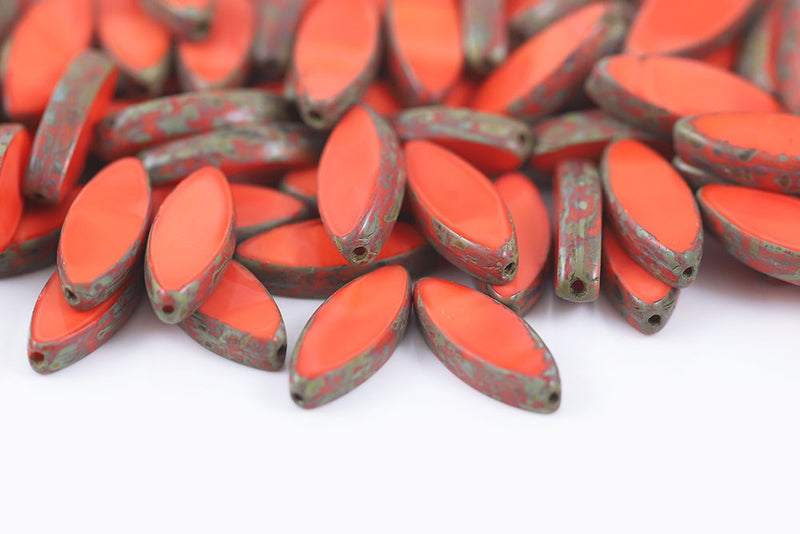 Ship 18×7mm 1-Hole Opaque Red Travertine Czech Beads