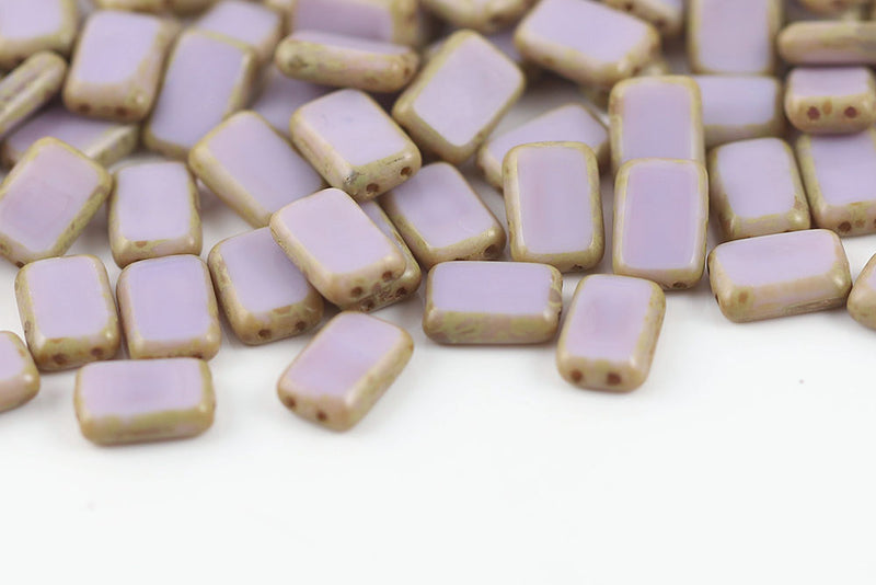 Rectangle 12×8mm Lt.Amethyst Travertin 1-Hole Opaque Czech Beads