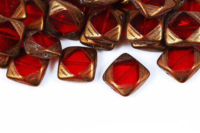 Window Designed 15×15mm Siam Violet Luster 1-Hole Czech Beads