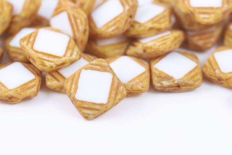 Window Designed 15×15mm Chalk Travertine 1-Hole Czech Beads