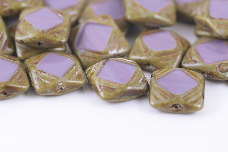 Window Designed 15×15mm Silk Purple Travertine 1-Hole Czech Beads
