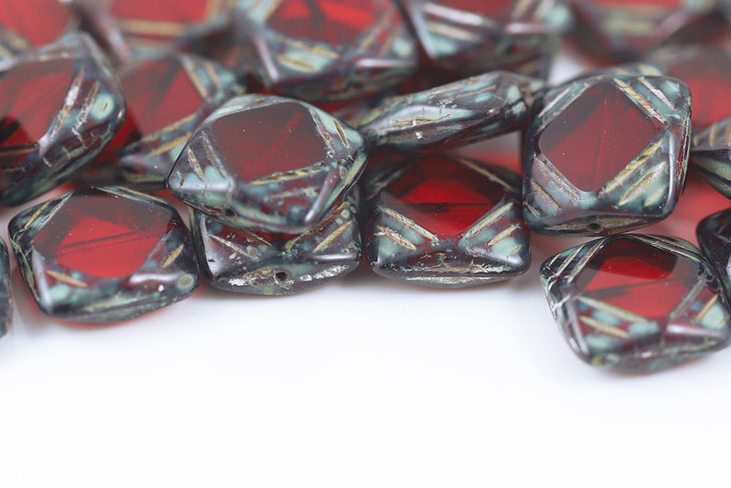 Window Designed 15×15mm Siam Dark Travertine 1-Hole Czech Beads