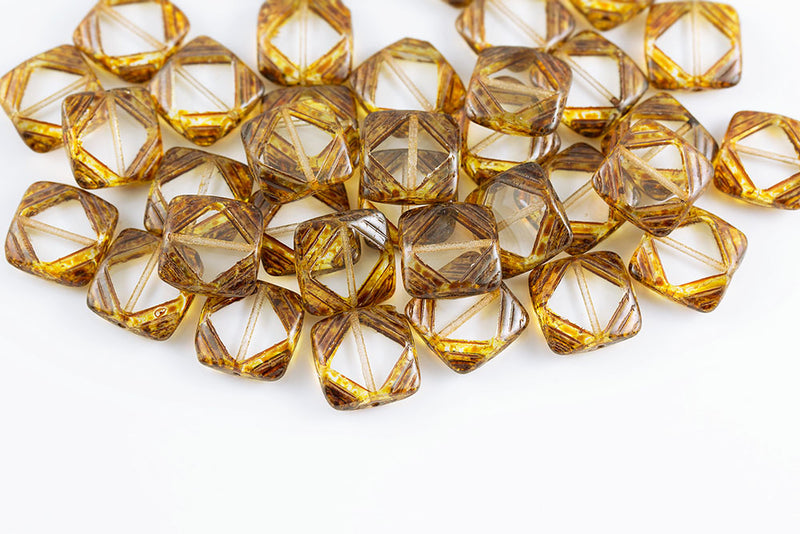 Window Designed 15×15mm Crystal Travertine 1-Hole Czech Beads