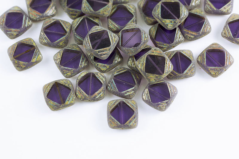 Window Designed 15×15mm Tanzanite Travertine 1-Hole Czech Beads