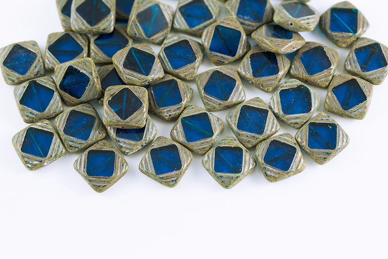 Window Designed 15×15mm Indicolite Travertine 1-Hole Czech Beads